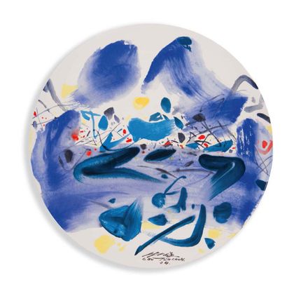 CHU TEH-CHUN (1920-2014) F17 - 2004 Plat en céramique peinte en polychromie à la...