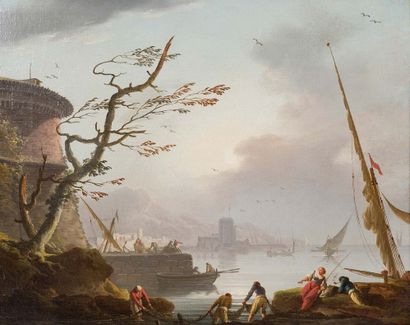 Charles François LACROIX de MARSEILLE (1700-1782) Pêcheurs relevant leurs filets...