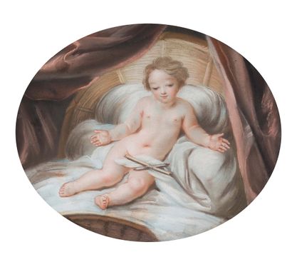 Charles COYPEL (1694-1752) L'Enfant Jésus au Berceau Pastel, dans le cadre d'origine...