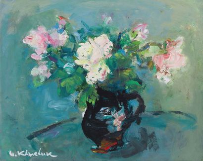 Vasyl KHMELUX (1903-1986) 
Bouquet de fleurs
Huile sur carton. Signé en bas à gauche
44...