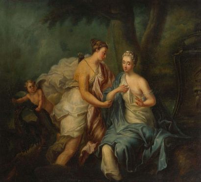 Ecole Française du XVIIIème siècle Scène mythologique avec Diane et Jupiter sous...