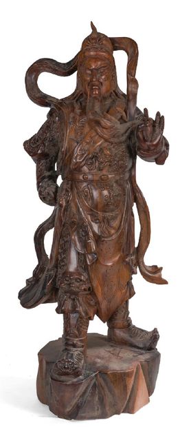 Importante statue en bois, représentant Guandi...