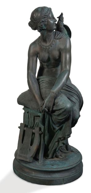 Louis SAUVAGEAU (1822 - 1874) 
Femme au perroquet Sculpture en bronze. Signé sur...