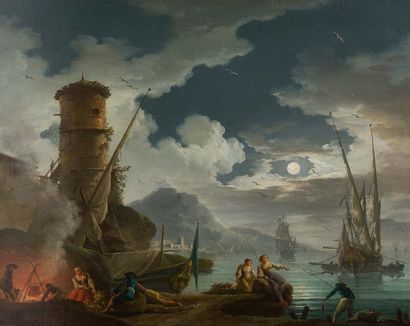 Charles François LACROIX de MARSEILLE (1700-1782) Pêcheurs relevant leurs filets...