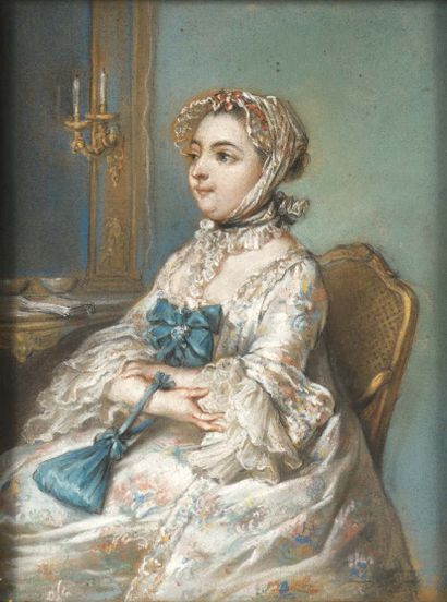 Dans le goût de Jean-Etienne LIOTARD (1702-1789) 
Femme au ruban bleu
Pastel sur...