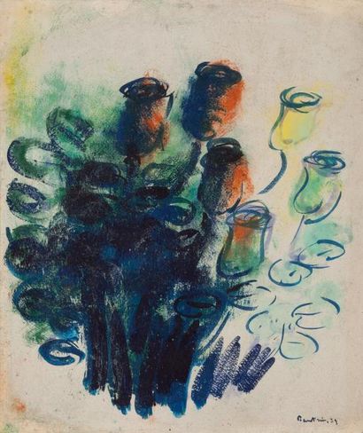 Jean FAUTRIER (1898-1964) Bouquet de tulipes, 1939 Huile sur papier marouflé sur...