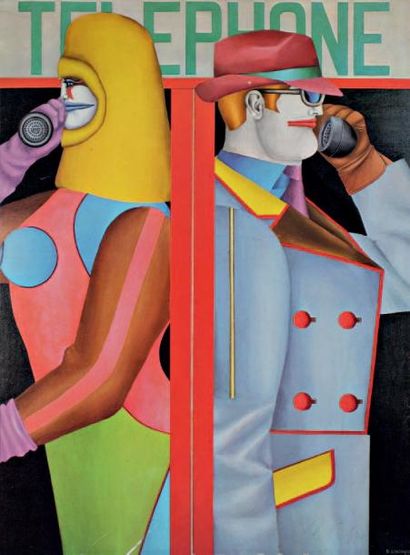 RICHARD LINDNER (1901-1978) Telephone Offset en couleurs, signée en bas à droite....