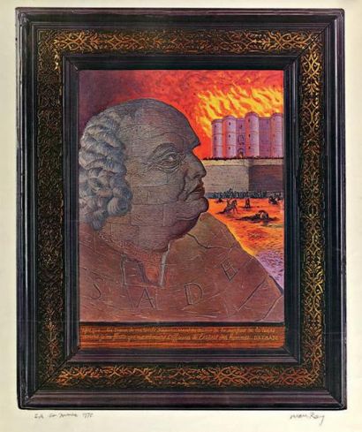 MAN RAY (1890-1976) Portrait imaginaire du Marquis de Sade Lithographie en couleurs,...