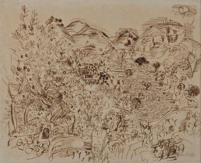 RAOUL DUFY (1877-1953) Paysage Encre sur papier fin, signé en bas à droite. 45 x...