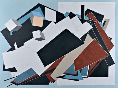 ALAIN LE YAOUANC (NÉ EN 1940) Composition abstraite Huile sur toile. (Légers enfoncements)...