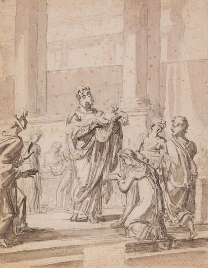 Laurent PECHEUX (Lyon 1729 - Turin 1821) La Présentation au Temple Lavis gris sur...
