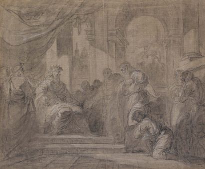 Antoine - François CALLET (Paris 1741 - 1823) A royal audience, antique scene
Grey...