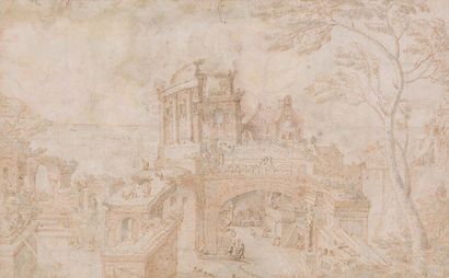 Henrik III van CLEVE (Anvers 1525 - 1589) Scène de village dans un paysage de mer...