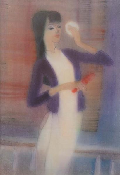 Joelle PARIAUD (XX éme siècle) Le maquillage
Aquarelle sur papier.
40,5 x 30 cm