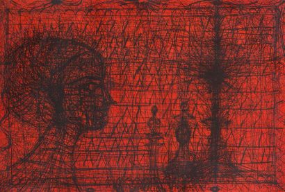 Jean CARZOU (1907-2000) Personnages sur fond rouge
Lithographie. Signé et numéroté...