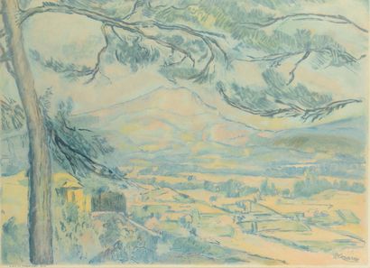 Jacques VILLON (1875-1963) La Montagne Sainte Victoire. After Paul Cézanne.
Aquatint...