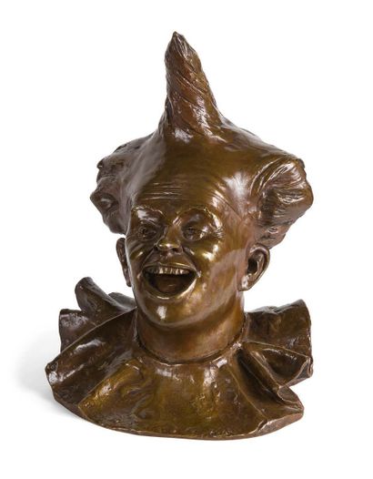 Paul Louis LOISEAU-ROUSSEAU (1861-1927) Clown riant Sculpture en bronze ciselé à...