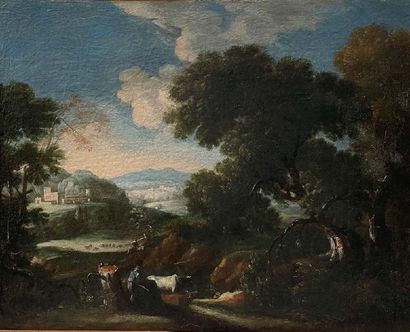 Ecole Romaine du XVIIe siècle Landscape with a herd
Canvas. Unframed
51 x 63.3 c...