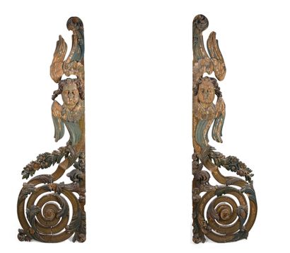 null Important woodwork forming a pair with lacquered decoration of cherubs, garlands...