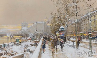 Eugène GALIEN-LALOUE (1854-1941) Les quais de Seine en hiver
Gouache sur papier
Signé...