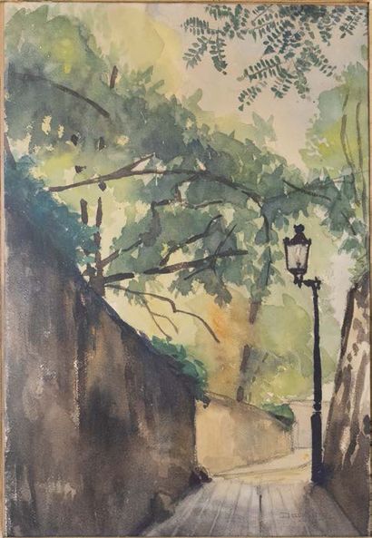 Georges DOUKING (1902-1987) Rue de Paris
Aquarelle sur papier.
Signé en bas à gauche
51x35...