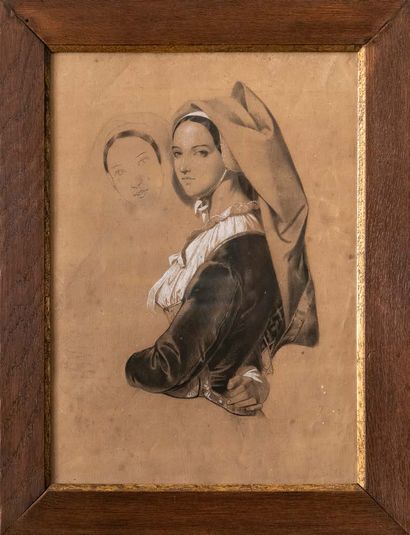 Ecole FRANCAISE de la fin du XIXème siècle Study of a woman in traditional costume
Charcoal...