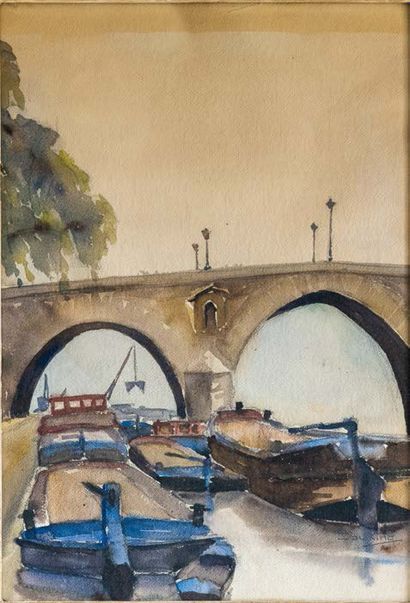 Georges DOUKING (1902-1987) Pont de Paris
Aquarelle sur papier.
Signé en bas à droite
51x35...
