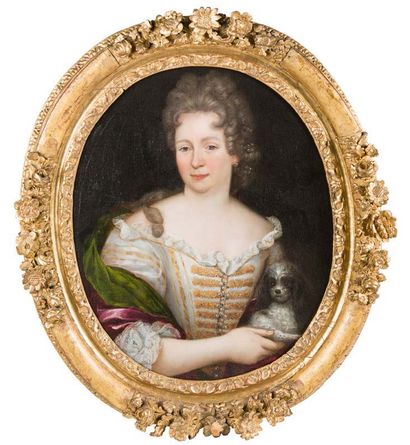 Ecole FRANÇAISE vers 1720 Portrait d'une femme de qualité avec son chien
Huile sur...