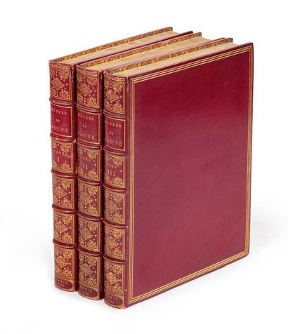 RACINE. Oeuvres. Paris, 1760. 3 volumes in-4, maroquin rouge, triple fi let, dos...