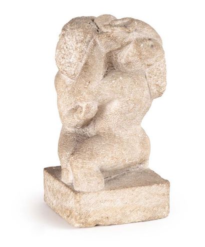 Ecole Française du début XXème siècle Adam et Eve Sculpture en pierre Vers 1920 H....