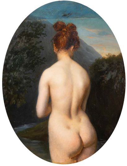 ECOLE FRANCAISE DU XIXème siècle Bather
Oil on oval panel
55 x 42,5 cm