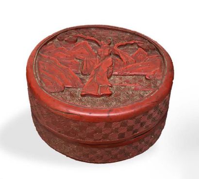 A cinnabar lacquer covered box, decorated...
