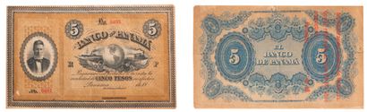 5 pesos note Banco de Panama c. 1869 (P....