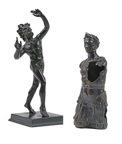  Sculpture en bronze patiné représentant le faune de Pompéi H.14,5 cm On joint: Une...
