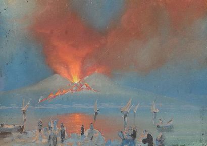 Ecole NAPOLITAINE du XIX éme siècle. L'éruption du volcan
Gouache.
16 x 23 cm