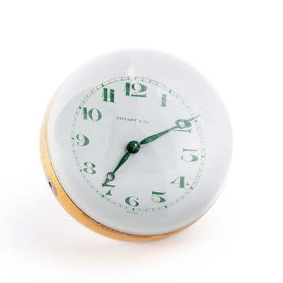 TIFFANY & CO. Desk clock with mechanical movement. Plexiglass globe, the round dial...