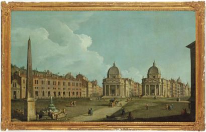 ATELIER D'ANTONIO JOLI (1700-1777) Vue de la Piazza del Popolo à Rome. Huile sur...