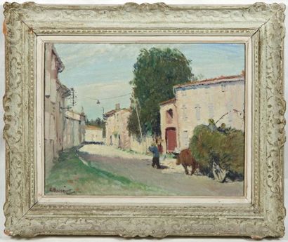 GEORGES BOUSQUET (1904-1976) L'entrée de Laroque d'Olmes, Ariège. Huile sur toile...
