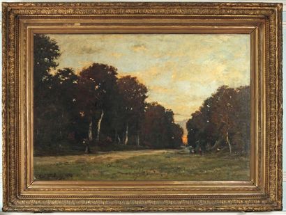 KARL-PIERRE DAUBIGNY (1846-1886) Paysage au crépuscule. Huile sur toile. 113,5 x...