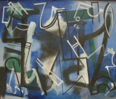 Youla CHAPOVAL (1919-1951) «Eclat bleu». Huile sur toile, signé en bas à droite,...