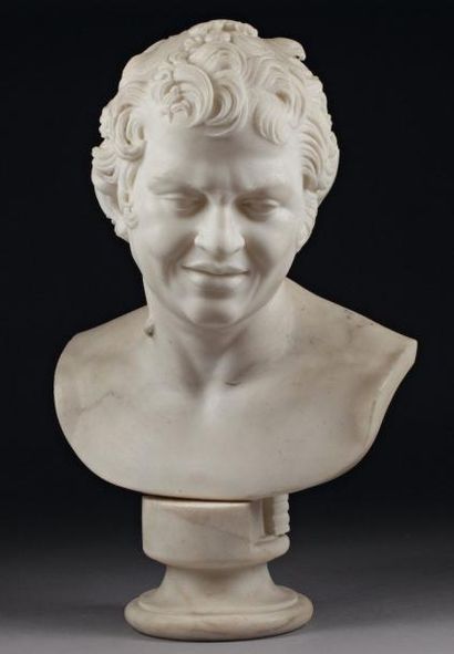 GIUSEPPE PISANI (1757-1839) Buste de faune Sculpture en marbre de Carrare sur piédouche...