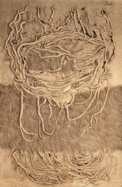 RITZI JACOBI (NÉE EN 1941) Composition abstraite Tapisserie en laine signée en haut...