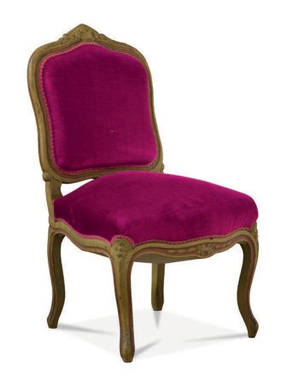 PIERRE MOLINIER (1900-1976) Chaise et fauteuil de style Louis XV en bois sculpté,...