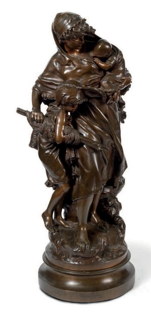 Mathurin MOREAU (1822-1912) Retour de la pêche aux coquillages- Grand modèle, Sculpture...