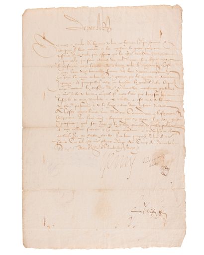 HENRI IV (1553-1610). Letter signed, countersigned by the secretary of State Marin...