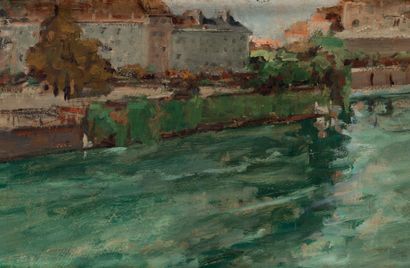 Attribué à Georges HANNA SABBAGH (1887-1951) Le Rhône à Genève
Huile sur panneau,...