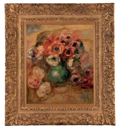 Pierre Auguste RENOIR (1841 - 1919) Vase d'anémones et roses
Vers 1907 - 1908
Huile...