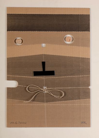 MAN RAY (1890-1976) Le Sérieux, 1965-1972 Collage sur carton, avec liège et ficelle...