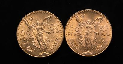 null 
[VENDU SUR PHOTO ET DESIGNATION] Deux pièces de 50 Pesos mexicains 1821 et...