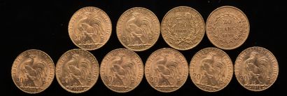 Dix pièces de 20 Francs or : - Ceres : 1851...